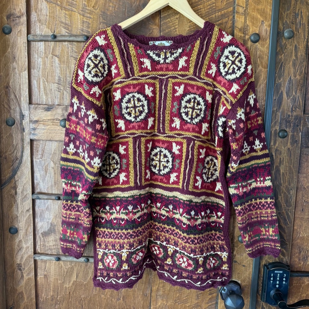 Vintage Tiara International Sweater Grannycore Sm Boho Knit Geometric Medallion